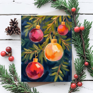 Cartão Postal De Festividades Enfeites de Árvore de Natal Aquarela