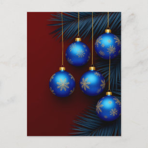 Cartão Postal De Festividades Enfeites de Natal Azuis Elegantes