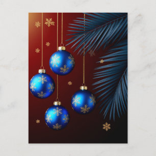 Cartão Postal De Festividades Enfeites de Natal Azuis Elegantes
