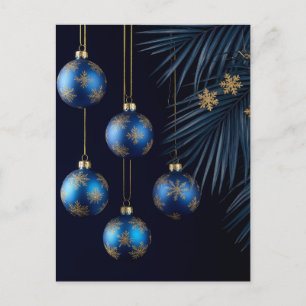 Cartão Postal De Festividades Enfeites de Natal Azuis Elegantes