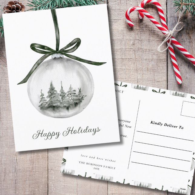 Cartão Postal De Festividades Enfeites de natal de Feriados Felizes da Aquarela (Criador carregado)