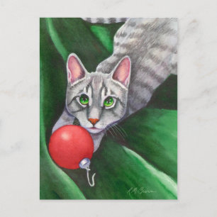 Cartão Postal De Festividades Enfeites de natal de Gato cinza