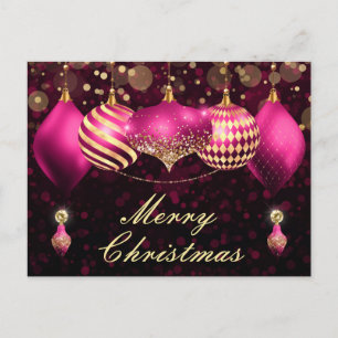 Cartão Postal De Festividades Enfeites de Natal em Rosa e Dourado