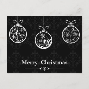 Cartão Postal De Festividades Enfeites de natal Florais Pretos E Brancos