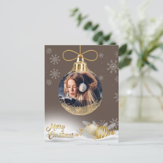 Cartão Postal De Festividades Enfeites de natal Fotografia Flocos de Neve Modern (Em pé/Frente)