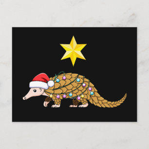 Cartão Postal De Festividades Enfeites de Natal Pangolim Chapéu do Papai Noel Es