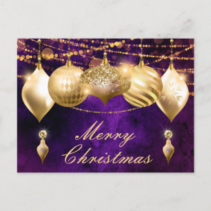 Cartão Postal De Festividades Enfeites de Natal Roxo e Dourado