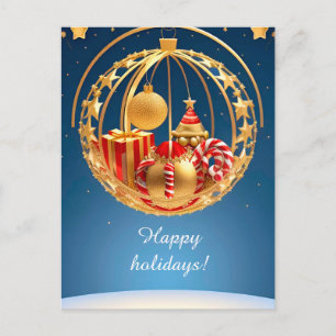 Cartão Postal De Festividades Enfeites de Natal Vermelhos Dourados Bengalas de D