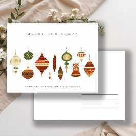 CARTÃO POSTAL DE FESTIVIDADES ENFEITES DE NATAL VERMELHOS ELEGANTES CORPORATIVOS