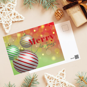 Cartão Postal De Festividades Enfeites Listrados Tradicionais Feliz Natal