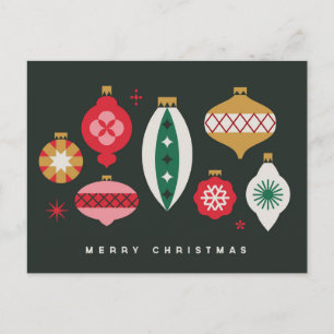 Cartão Postal De Festividades Enfeites Retro - Feliz Natal