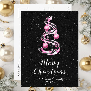 Cartão Postal De Festividades Enfeites Rosa e Preto Feliz Natal