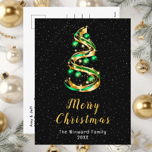 Cartão Postal De Festividades Enfeites Verde e Dourado Feliz Natal