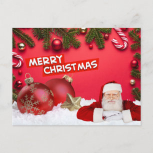 Cartão Postal De Festividades Enfeites Vermelhos de Natal, Papai Noel, Cana de A