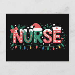 Cartão Postal De Festividades Enfermeira de Natal Chapéu do Papai Noel Estetoscó