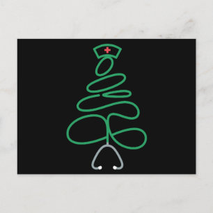 Cartão Postal De Festividades Enfermeira de Natal Estetoscópio Árvore Chapéu do