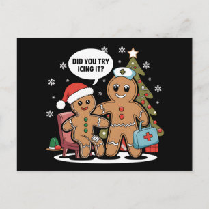 Cartão Postal De Festividades Enfermeira de Natal Gingerpão Homem Você Tentou Iç