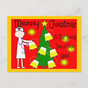 Cartão Postal De Festividades Enfermeira Engraçada e Torcida Humor de Natal