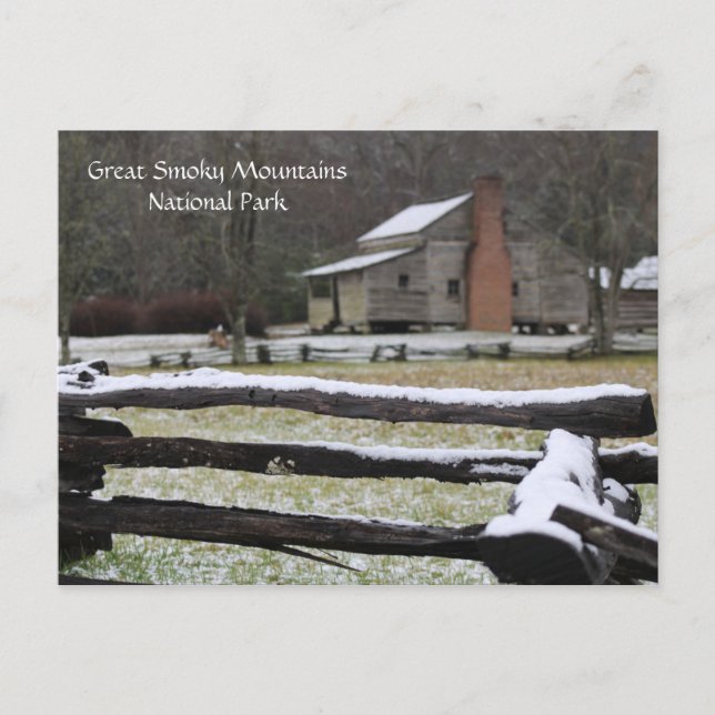 Cartão Postal De Festividades Enfumaçado Mountain Cades Cove Snow (Frente)