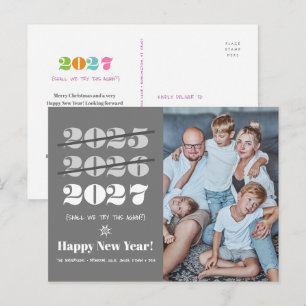 Cartão Postal De Festividades Engraçado 3ª Vez do Ano Novo Foto da Cinza Moderna