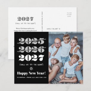 Cartão Postal De Festividades Engraçado 3º Ano Novo Foto em branco preto