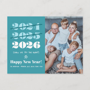Cartão Postal De Festividades Engraçado 3º Ano Novo Foto Moderna do Teal