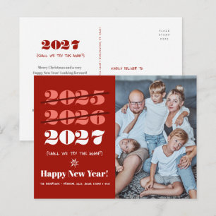 Cartão Postal De Festividades Engraçado 3.ª Vez um Charme Foto Vermelha Moderna