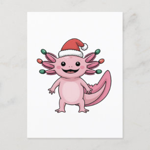 Cartão Postal De Festividades Engraçado Axolotl Natal Santa Hat Fim