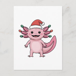 Cartão Postal De Festividades Engraçado Axolotl Natal Santa Hat Fim