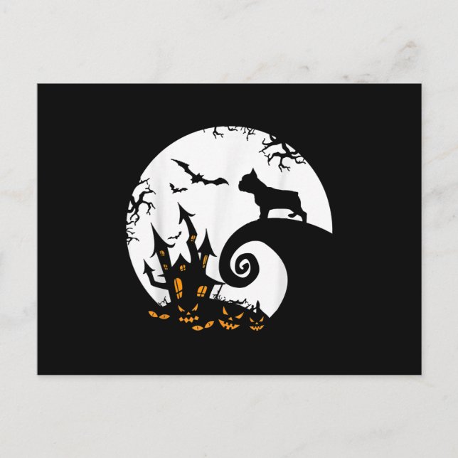 Cartão Postal De Festividades Engraçado Cachorro Francês E Figurino De Lua No Ha (Frente)