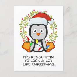 Cartão Postal De Festividades Engraçado Canção De Natal Pun Penguin