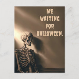 Cartão Postal De Festividades Engraçado excitado com o esqueleto de Halloween pe