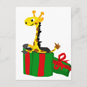 Cartão Postal De Festividades Engraçado Girafa no Natal