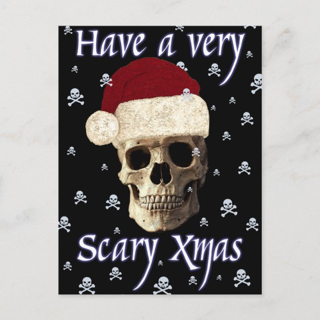 Cartão Postal De Festividades Engraçado Humor Gothic Skull Natal Xmas (Frente)