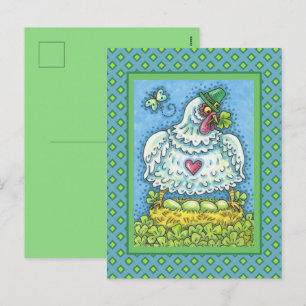 CARTÃO POSTAL DE FESTIVIDADES ENGRAÇADO IRLANDÊS HEN, OVOS VERDES E XINAS DE SHA