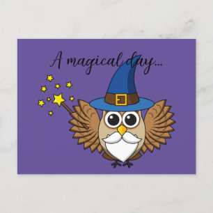 Cartão Postal De Festividades Engraçado Merlin, o Cartoon da Coruja Mágica   Adi