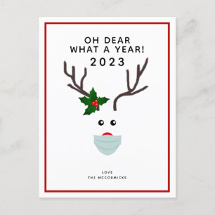 Cartão Postal De Festividades Engraçado Natal 2020 Reindeer Vestindo Máscara