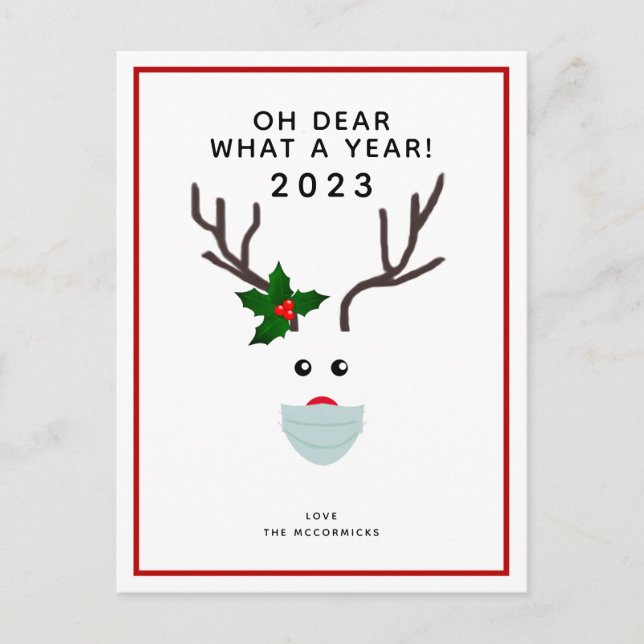Cartão Postal De Festividades Engraçado Natal 2020 Reindeer Vestindo Máscara (Frente)