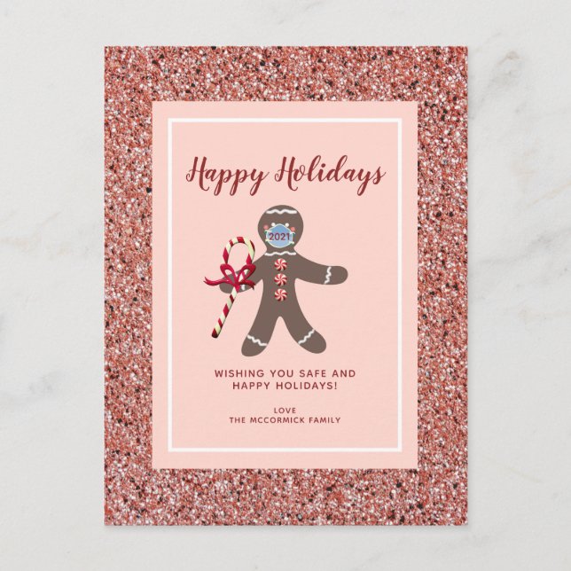 Cartão Postal De Festividades Engraçado Natal 2021 Pia Glitter Gingerbird Homem (Frente)