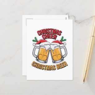 Cartão Postal De Festividades Engraçado Natal animado cerveja de arte