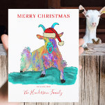 Cartão Postal De Festividades Engraçado Natal Gritando o Orçamento de Capuz<br><div class="desc">Um cartão de cartões de natal personalizados de cabras gritantes de Natal para os seus amigos e família fazendas. Este cartão postal de orçamento de cartões de natal pode ser facilmente personalizado usando os modelos. Cabra bonita vestindo um chapéu de Papai Noel, colorida arte de bicho de cor d'água. Arte...</div>