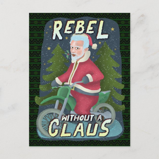 Cartão Postal De Festividades Engraçado Natal Papai Noel Humor Moto Rebel (Frente)