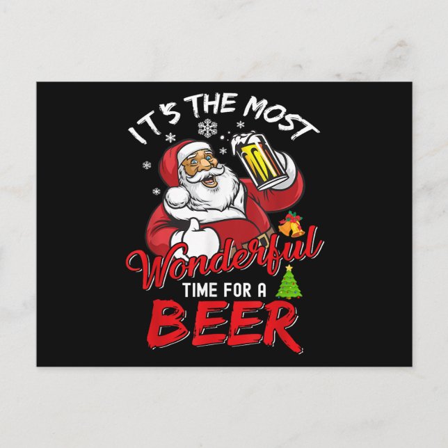 Cartão Postal De Festividades Engraçado Natal Santa Claus Bebendo Beer Wonderfu (Frente)