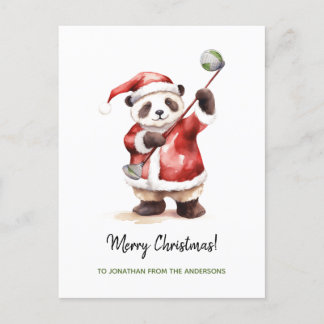 Cartão Postal De Festividades Engraçado Panda jogando golfe no Natal