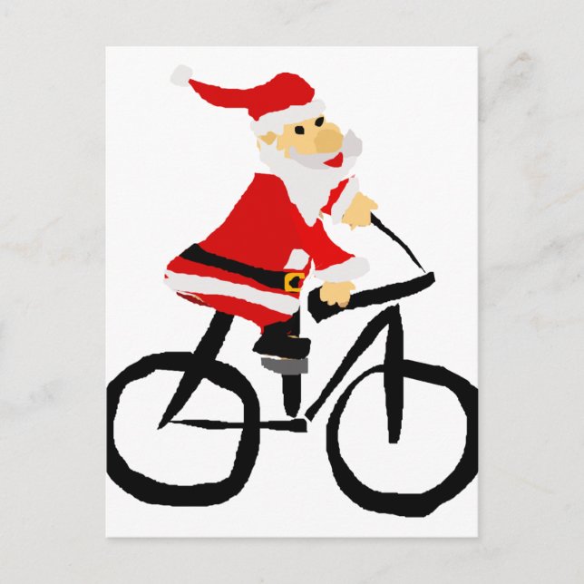 Cartão Postal De Festividades Engraçado Papai Noel Andando Bicicleta Arte de Nat (Frente)