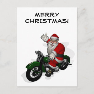 Cartão Postal De Festividades Engraçado Papai Noel Na Moto Green Vintage