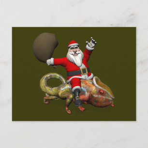 Cartão Postal De Festividades Engraçado Papai Noel No Grande Camaleão Panther