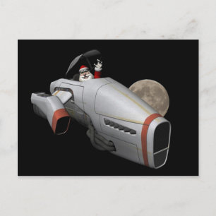 Cartão Postal De Festividades Engraçado Papai Noel Voando Uma Nave Espacial