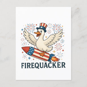 Cartão Postal De Festividades Engraçado Pato de Borracha EUA Patriótico Firequac