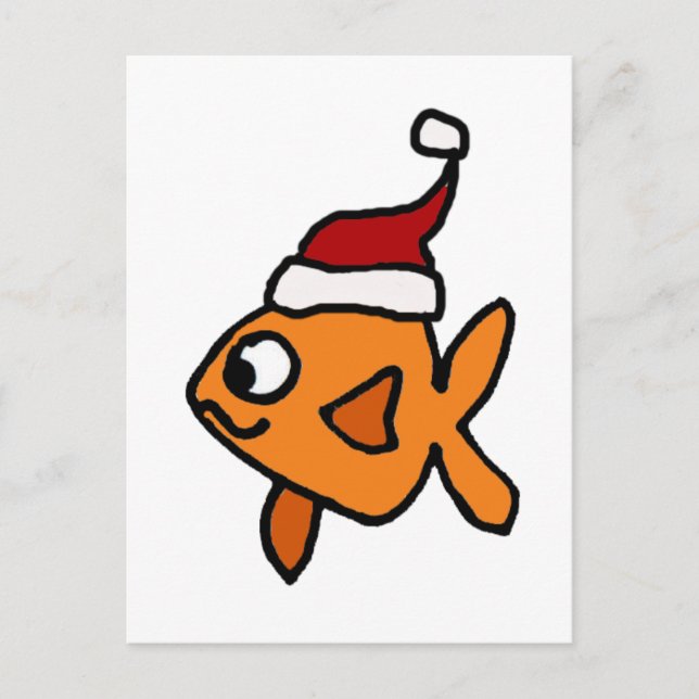 Cartão Postal De Festividades Engraçado Peixe Goldfish na Arte de Natal do Papai (Frente)